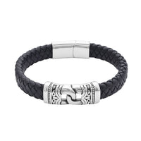 Faux Leather Ancient Pattern Bracelet in Black Oxidized Stainless Steel (8.00 In)