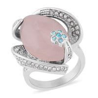 Galilea Rose Quartz, Blue and White Austrian Crystal Ring in Stainless Steel 15.00 ctw