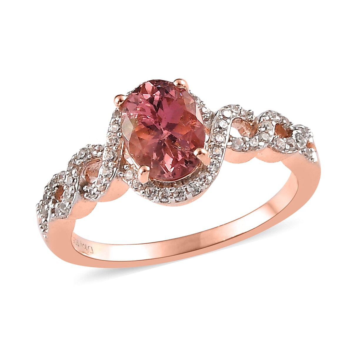 Morro Redondo Pink Tourmaline and Natural White Zircon Ring in Vermeil Rose Gold Over Sterling Silver (Size 10.0) 1.60 ctw