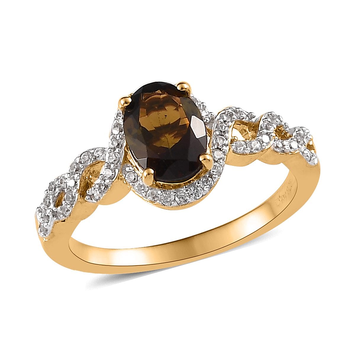 Tanzanian Golden Tourmaline, White Zircon Ring in Vermeil YG Over Sterling Silver (Size 10.0) 1.60 ctw