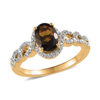 Tanzanian Golden Tourmaline, White Zircon Ring in Vermeil YG Over Sterling Silver (Size 10.0) 1.60 ctw