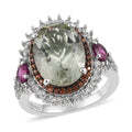 AAA Montezuma Prasiolite and Multi Gemstone Cocktail Ring in Platinum Over Sterling Silver 7.15 ctw (Delivery in 3-5 Business Days) - Sticky add to cart bar