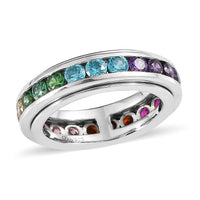 Simulated Multi Color Diamond Eternity Spinner Band Ring in Platinum Over Sterling Silver (Size 7.0) 3.40 ctw