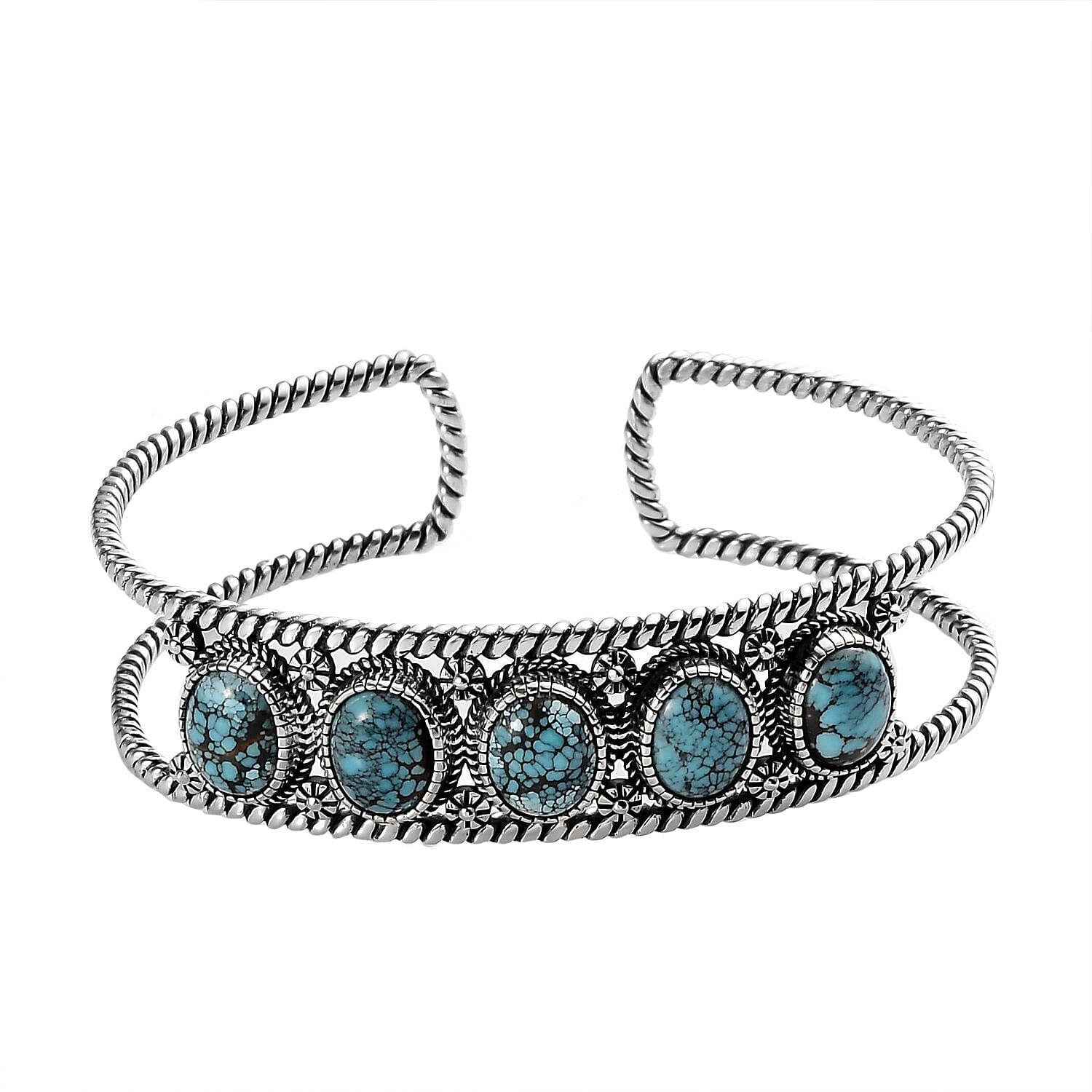 Artisan Crafted Blue Moon Turquoise Cuff Bracelet in Sterling Silver (7.25 In) 15.00 ctw