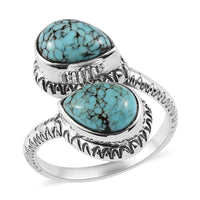 Artisan Crafted American Natural Blue Moon Turquoise Bypass Ring in Sterling Silver (Size 10.0) 3.50 ctw