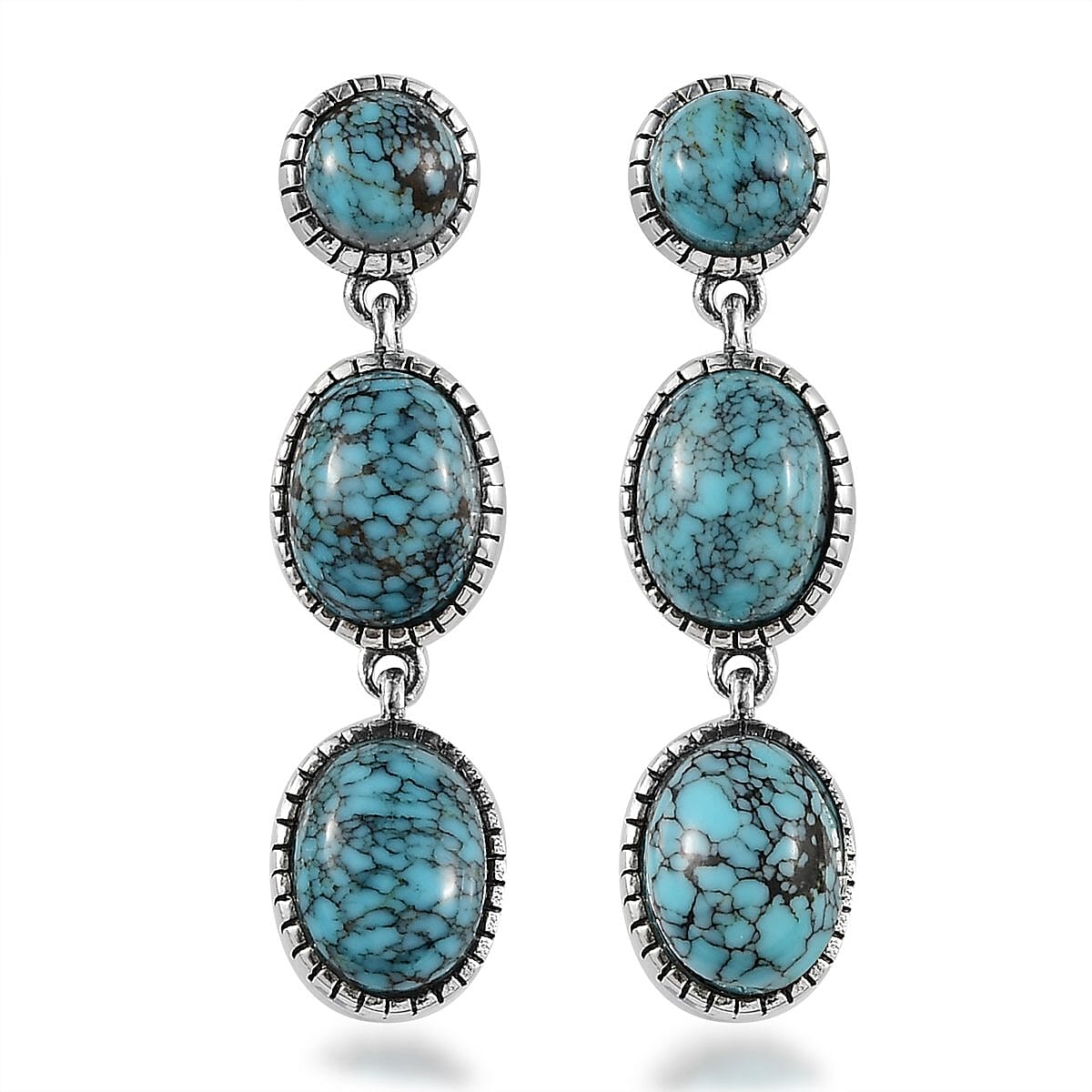 Artisan Crafted Blue Moon Turquoise Dangling Earrings in Sterling Silver 8.10 ctw