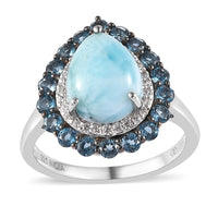Premium Larimar and Multi Gemstone 3.65 ctw Ring in Rhodium Over Sterling Silver (Size 6.0)