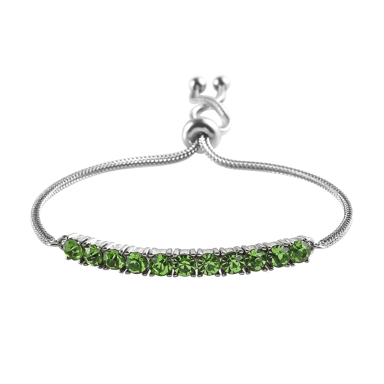 Peridot Color Crystal Bolo Bracelet in Stainless Steel | Tarnish-Free, Waterproof, Sweat Proof Jewelry