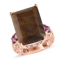 Natural Chocolate Sapphire and Orissa Rhodolite Garnet Ring in Vermeil Rose Gold Over Sterling Silver 36.40 ctw