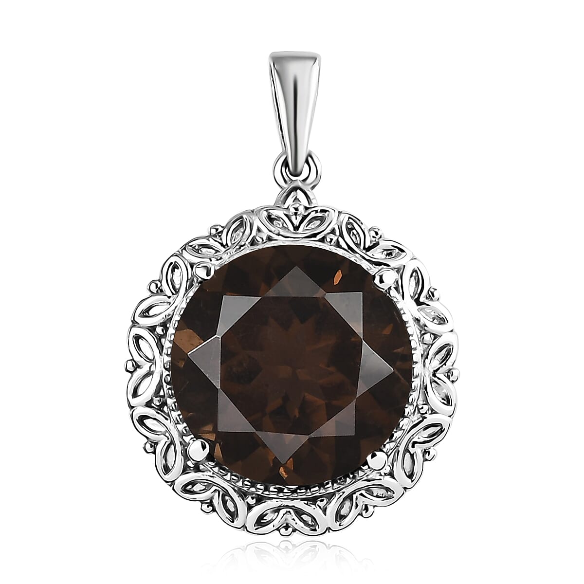 Brazilian Smoky Quartz Solitaire Pendant in Stainless Steel 10.00 ctw