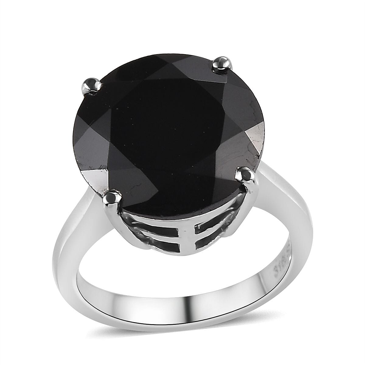 Natural Thai Black Spinel Solitaire Ring in Stainless Steel 8.85 ctw