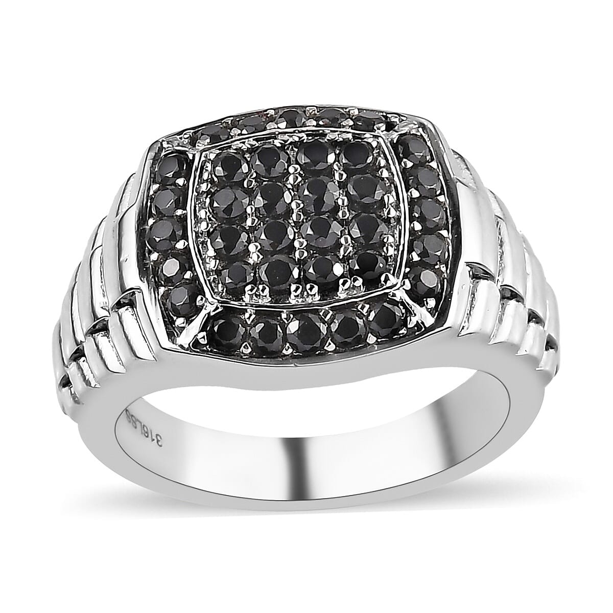 Thai Black Spinel Men's Ring in Stainless Steel 1.35 ctw