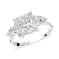 Brilliant Cut Moissanite 3 Stone Ring in Platinum Over Sterling Silver 4.90 ctw
