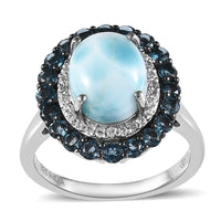 Premium Larimar and Multi Gemstone 4.10 ctw Ring in Rhodium Over Sterling Silver (Size 6)