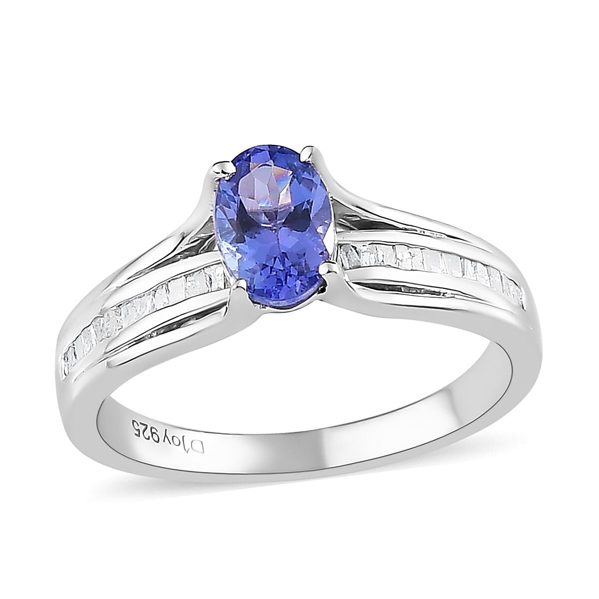 AAA Tanzanite, Diamond (0.20 cts) Bridge Ring in Platinum Over Sterling Silver (Size 10.0) 1.00 ctw