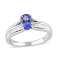 AAA Tanzanite, Diamond (0.20 cts) Bridge Ring in Platinum Over Sterling Silver (Size 10.0) 1.00 ctw - Sticky add to cart bar