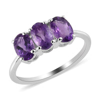 Amethyst 3 Stone Ring in Sterling Silver 1.15 ctw