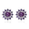 Simulated Amethyst Diamond Floral Stud Earrings in Sterling Silver 3.85 ctw - Sticky add to cart bar