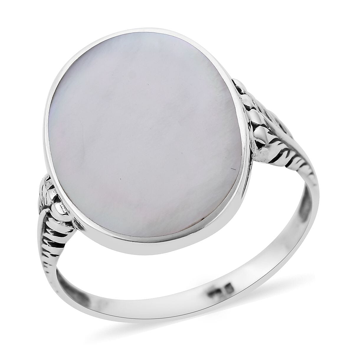 Abalone Shell Solitaire Ring in Sterling Silver