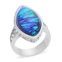 Lab Created Opal and White Austrian Crystal Mystic Spectrum Ring