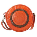 100% Genuine leather weaving round croosbody bag  SIZE: 7(L)x2.4(W)x7(H)Inches   COLOR: Cognac - Sticky add to cart bar