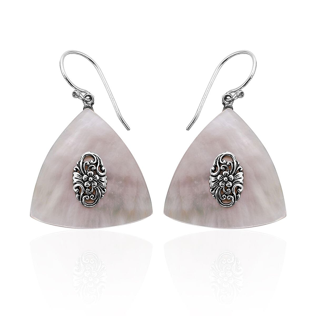 Triangular Floral Earrings in Sterling Silver