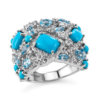 Premium Sleeping Beauty Turquoise and Multi Gemstone 5.00 ctw Ring in Rhodium Over Sterling Silver (Size 7.0)