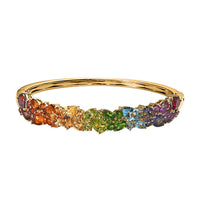 Premium Multi Gemstone Bangle Bracelet in 18K Vermeil YG Over Sterling Silver (6.50 In) 11.00 ctw