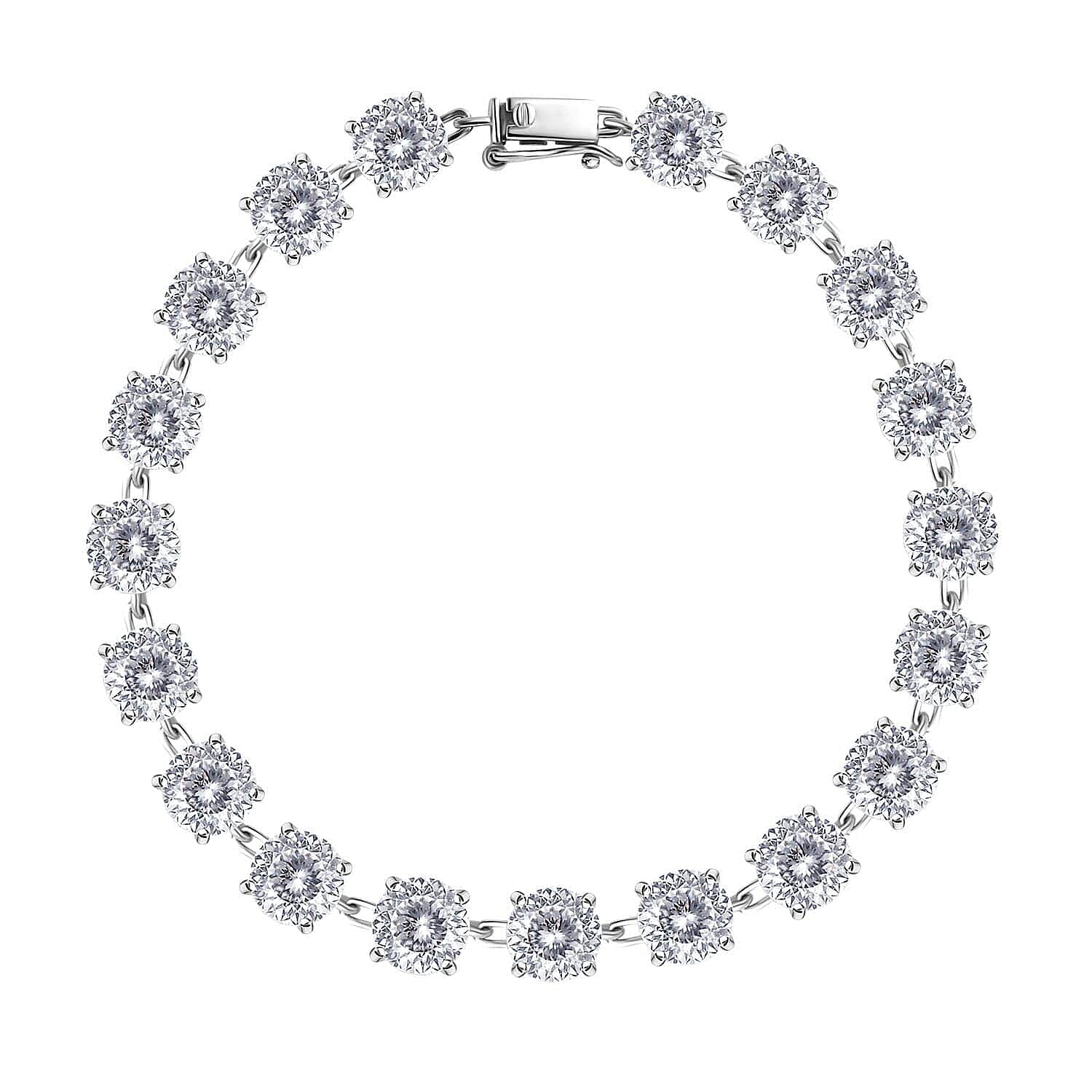 LUXORO 10K White Gold 120 Facets Moissanite Bracelet (6.50 In) 4.10 Grams 15.15 ctw