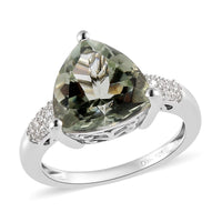 AAA Montezuma Prasiolite and Natural White Zircon Ring in Platinum Over Sterling Silver 5.65 ctw (Delivery in 3-5 Business Days)