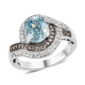 Cambodian Blue Zircon, Natural Champagne and White Zircon Ring in Platinum Over Sterling Silver 4.10 ctw (Delivery in 3-5 Business Days) - Sticky add to cart bar