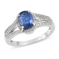 Kashmir Kyanite and Natural White Zircon Split Shank Ring in Platinum Over Sterling Silver 2.50 ctw - Sticky add to cart bar