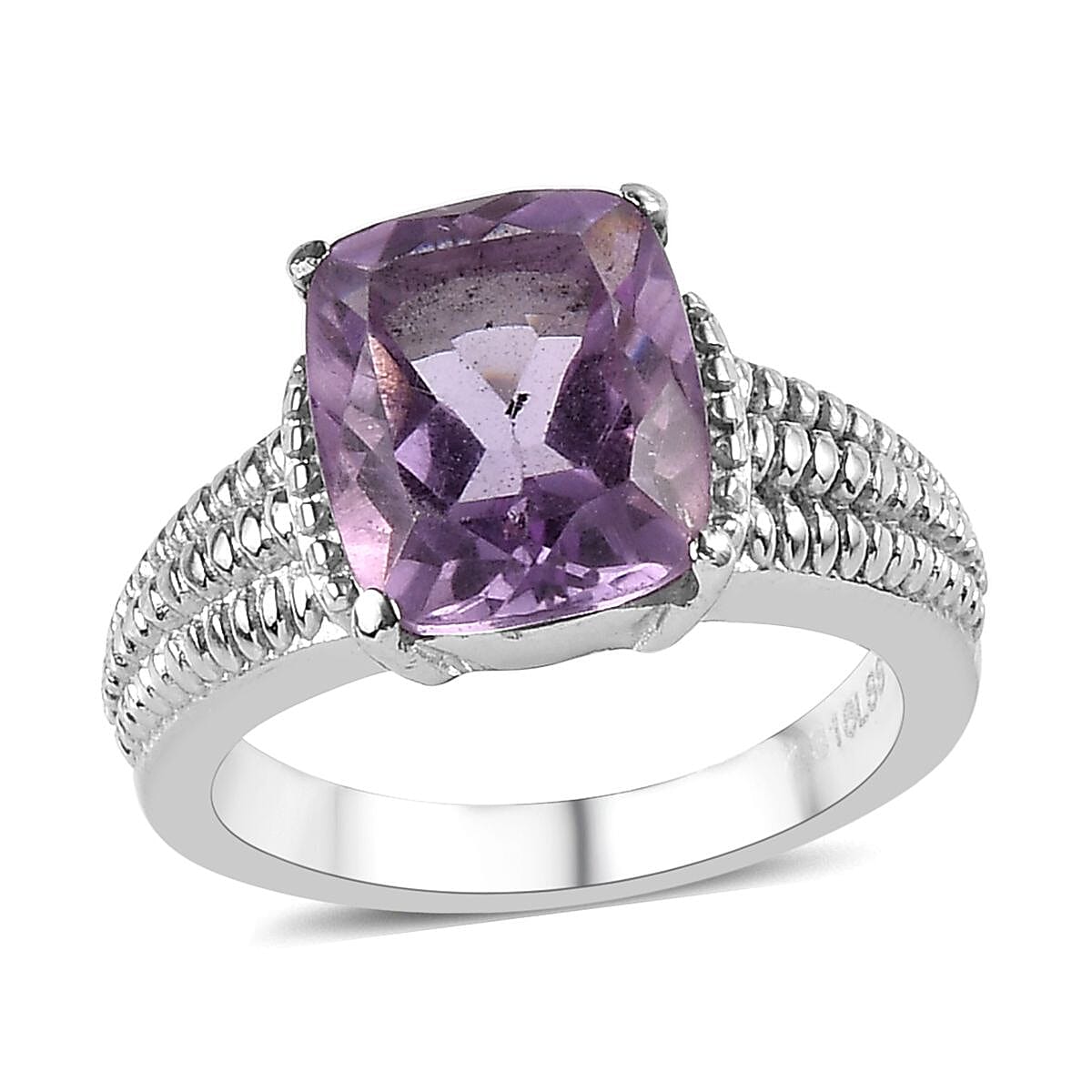Rose De France Amethyst Solitaire Ring in Stainless Steel 3.85 ctw