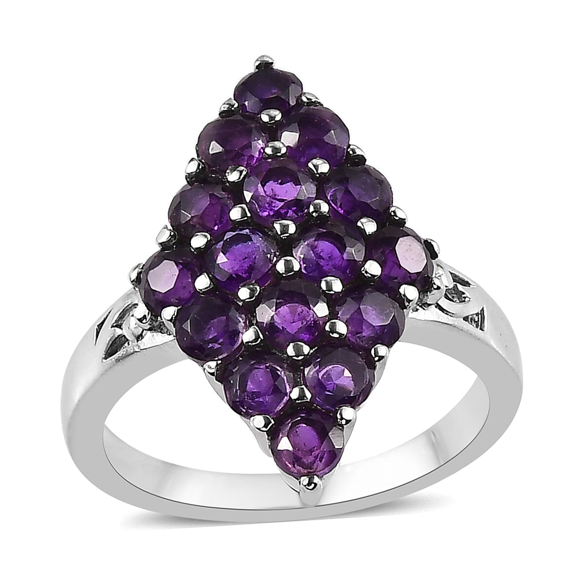 Amethyst Cluster Ring in Stainless Steel 1.75 ctw
