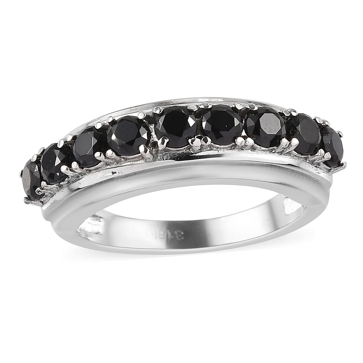 Natural Thai Black Spinel Half Eternity Band Ring in Stainless Steel 1.25 ctw