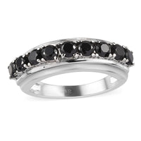 Natural Thai Black Spinel Half Eternity Band Ring in Stainless Steel 1.25 ctw
