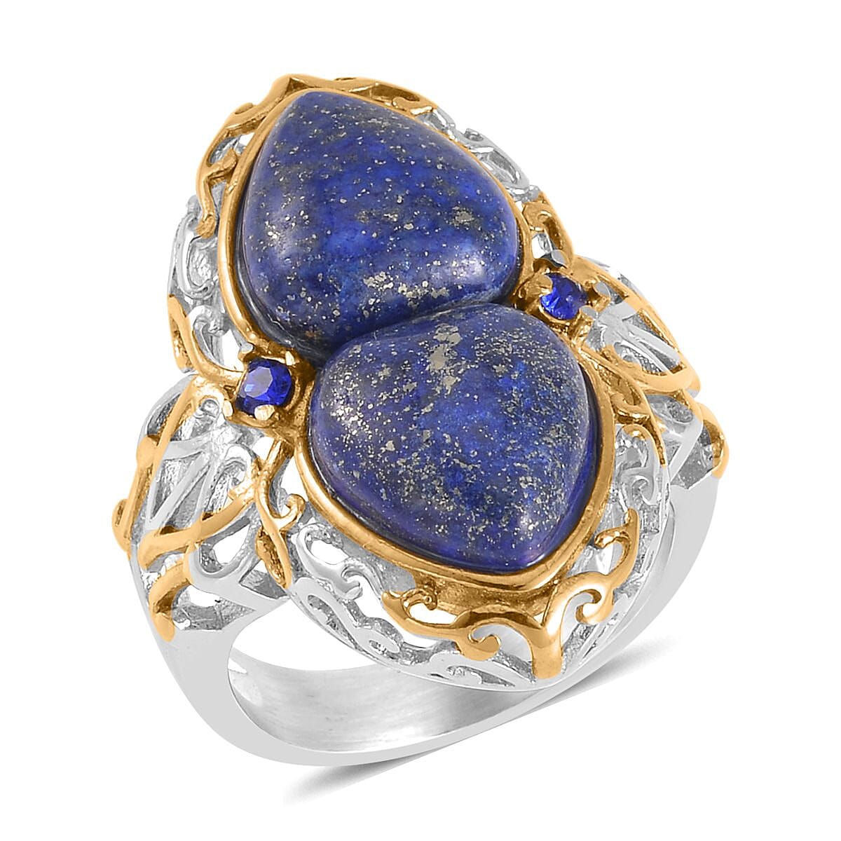 Lapis Lazuli and Blue Austrian Crystal Ring in ION Plated YG and Stainless Steel 5.00 ctw