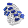 Lapis Lazuli and White Crystal Multi Shank Ring in Stainless Steel (Size 10.0) 3.00 ctw - Sticky add to cart bar