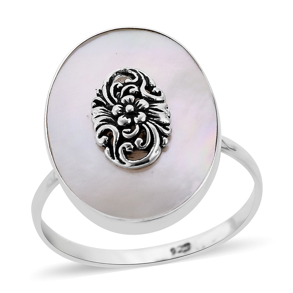 Mother Of Pearl Ring in Sterling Silver (Size 10.0)