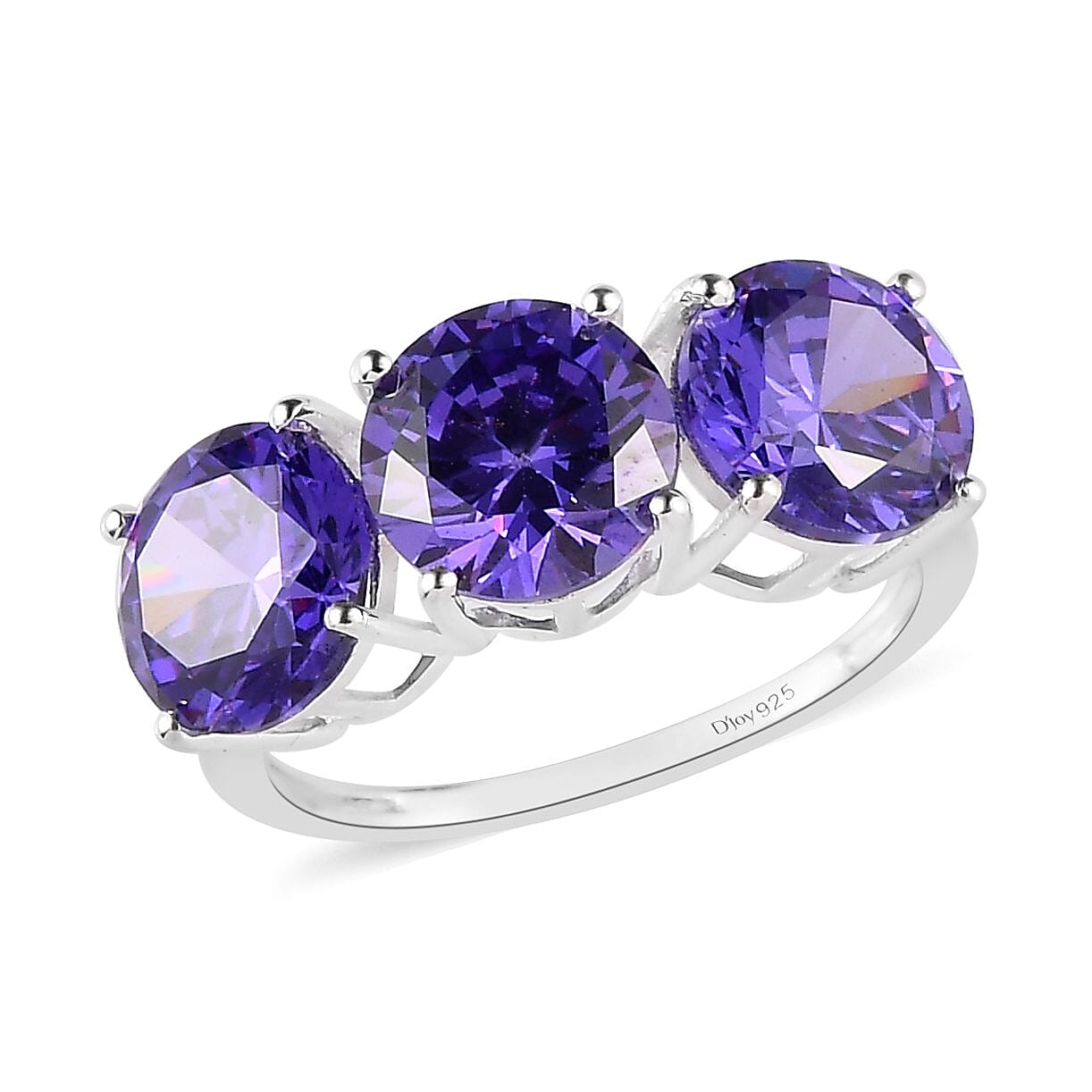 Simulated Tanzanite Color Diamond 3 Stone Ring in Sterling Silver (Delivery in 7-10 Business Days)