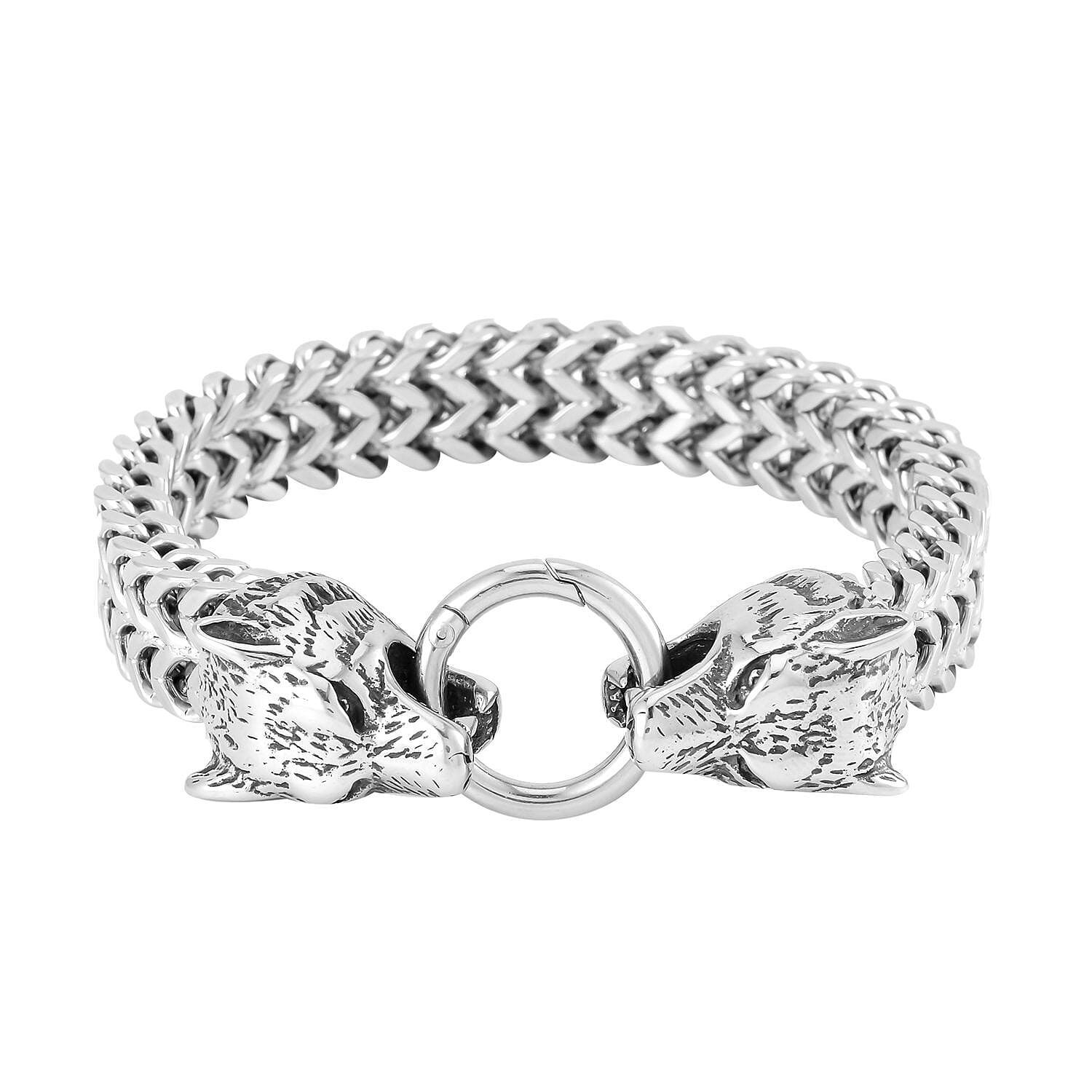Wolf Head Franco Chain Bracelet in Stainless Steel (8.50 In)