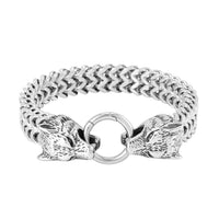 Wolf Head Franco Chain Bracelet in Stainless Steel (8.50 In)
