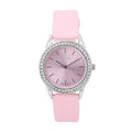 STRADA Austrian Crystal Japanese Movement Watch with Pink Faux Leather Strap and Stainless Steel Back - Sticky add to cart bar