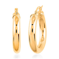 14K Yellow Gold 4X25mm Hoop Earrings 3 Grams