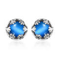 Aurora Moonstone Earrings, Solitaire Stud Earrings, Moonstone Studs, Sterling Silver Earrings 3.00 ctw - Sticky add to cart bar