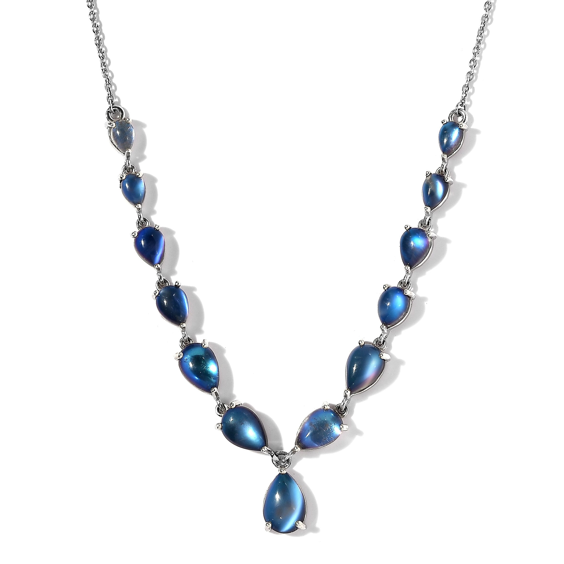 Aurora Moonstone (D) Necklace 18 Inches in Platinum Over Sterling Silver 12.40 ctw