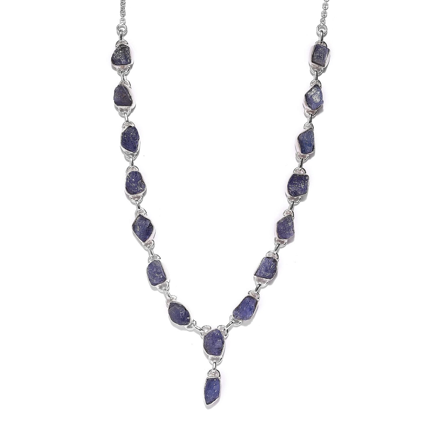 Artisan Crafted Rough Cut Tanzanite Necklace 18 Inches in Sterling Silver 18 Grams 42.00 ctw