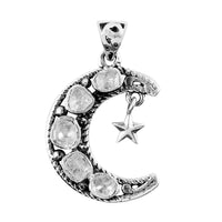 Artisan Crafted Polki Diamond Star and Moon Pendant in Sterling Silver 0.50 ctw