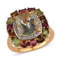 AAA Montezuma Prasiolite, Multi-Tourmaline and Natural White Zircon Ring in Vermeil Yellow Gold Over Sterling Silver 8.00 ctw (Delivery in 3-5 Business Days) - Sticky add to cart bar