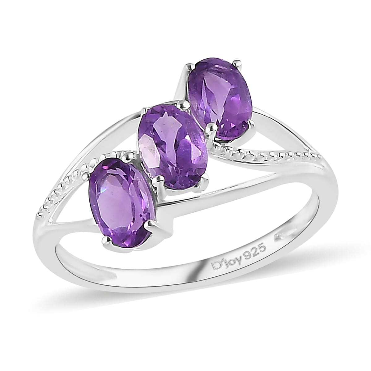 Amethyst 3 Stone Ring in Sterling Silver (Size 10.0) 1.25 ctw